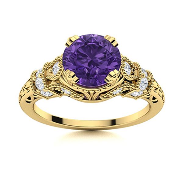 Natural 1.76 CTW Amethyst & Diamond Engagement Ring 18K Yellow Gold