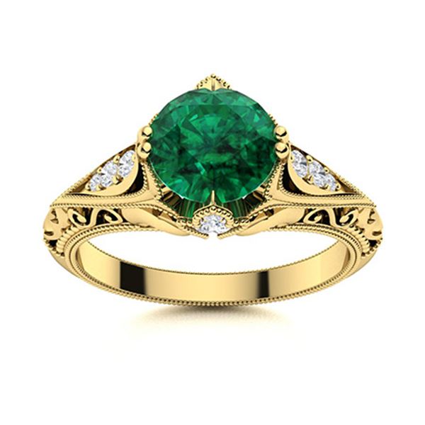 Natural 1.14 CTW Emerald & Diamond Engagement Ring 18K Yellow Gold