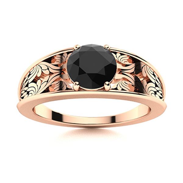 Natural 0.61 CTW Black Diamond Solitaire Ring 14K Rose Gold