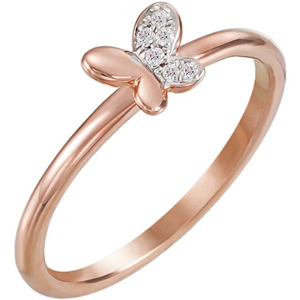 Natural 0.06 CTW Butterfly Diamond Ring 14KT Rose Gold
