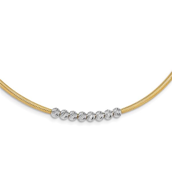 14K Two-tone D/C Beads Stretch Mesh Necklace - 17.25 in.