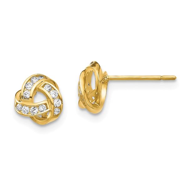 14k Yellow Gold Cubic Zirconia Love Knot Post Earrings
