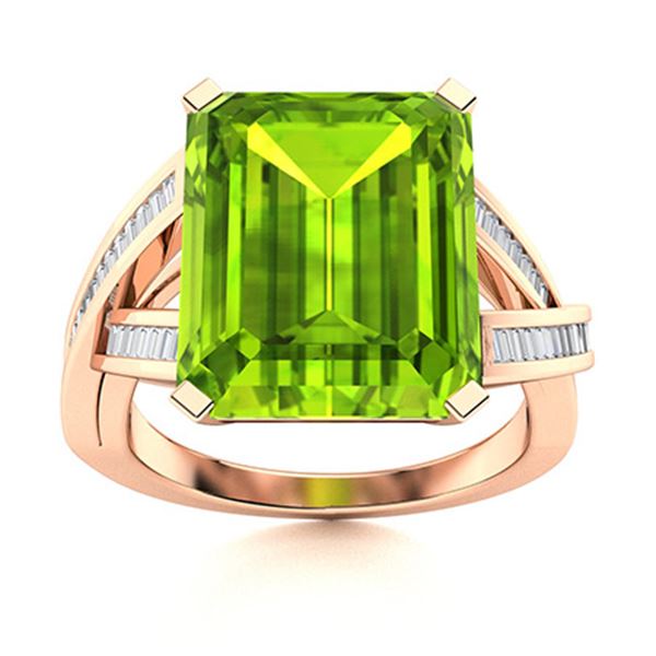 Natural 10.75 CTW Peridot & Diamond Engagement Ring 14K Rose Gold