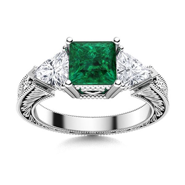Natural 2.0 CTW Emerald & Diamond Engagement Ring 18K White Gold
