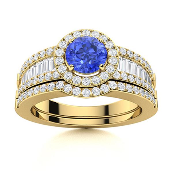 Natural 1.49 CTW Ceylon Sapphire & Diamond Engagement Ring 18K Yellow Gold