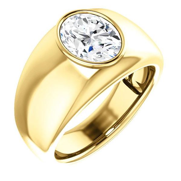 Natural 0.77 CTW Men's Oval Cut Solitaire Diamond Ring 18KT Yellow Gold