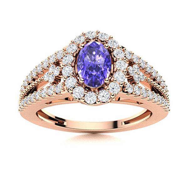 Natural 0.86 CTW Tanzanite & Diamond Engagement Ring 18K Rose Gold
