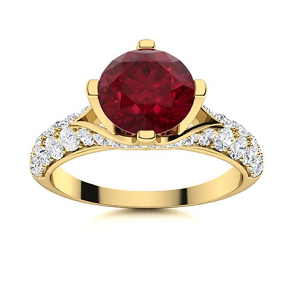 Natural 1.85 CTW Ruby & Diamond Engagement Ring 18K Yellow Gold
