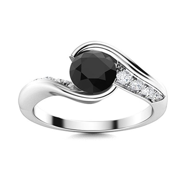 Natural 1.22 CTW Black & White Diamond Engagement Ring 18K White Gold