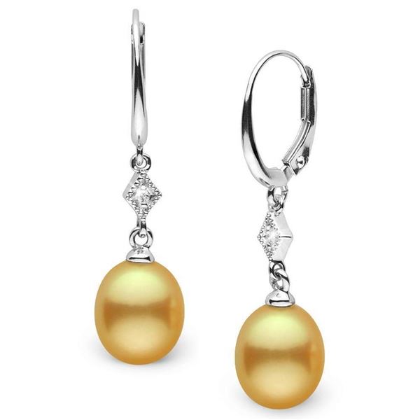Drop-Shape Golden South Sea Pearl and Diamond Aerie Collection Dangle Earrings