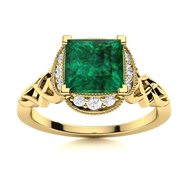 Natural 1.13 CTW Emerald & Diamond Engagement Ring 14K Yellow Gold