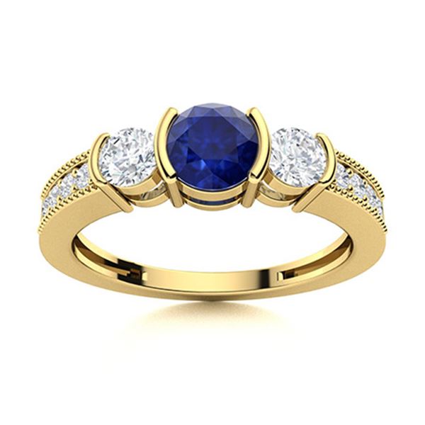 Natural 0.91 CTW Sapphire & Diamond Engagement Ring 14K Yellow Gold