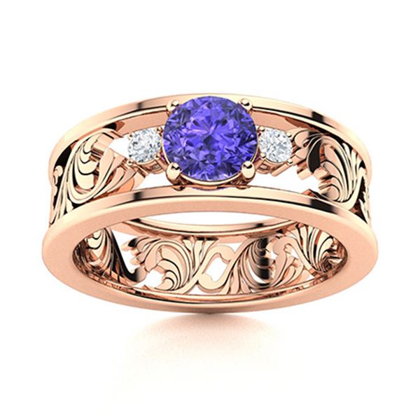 Natural 0.48 CTW Tanzanite & Diamond Engagement Ring 18K Rose Gold