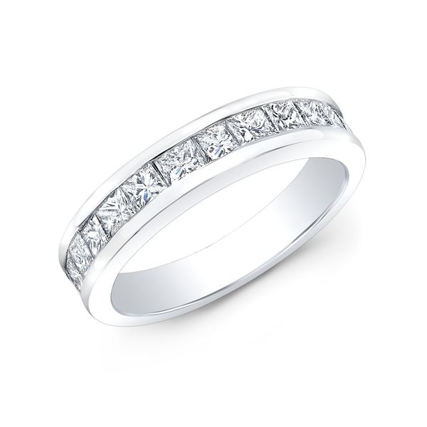 Natural 1.02 CTW Princess Cut Diamond Wedding Band Anniversary Ring 14KT White Gold