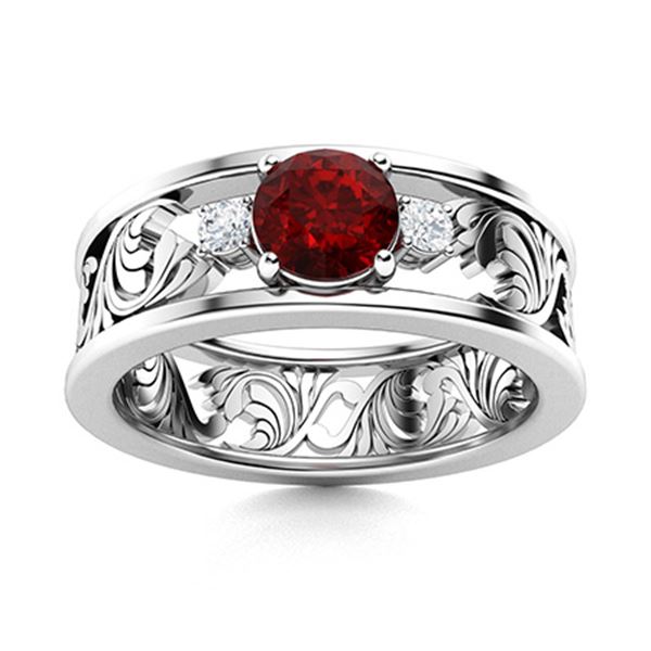 Natural 0.47 CTW Garnet & Diamond Engagement Ring 14K White Gold