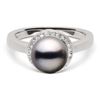 Image 1 : Black Tahitian Pearl and Diamond Halo Ring, 8.0-9.0mm