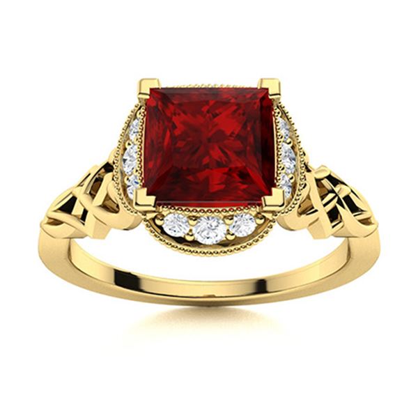 Natural 1.10 CTW Garnet & Diamond Engagement Ring 14K Yellow Gold