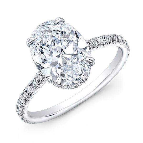 Natural 2.12 CTW Hidden-Halo Oval Cut Diamond Engagement Ring 18KT White Gold