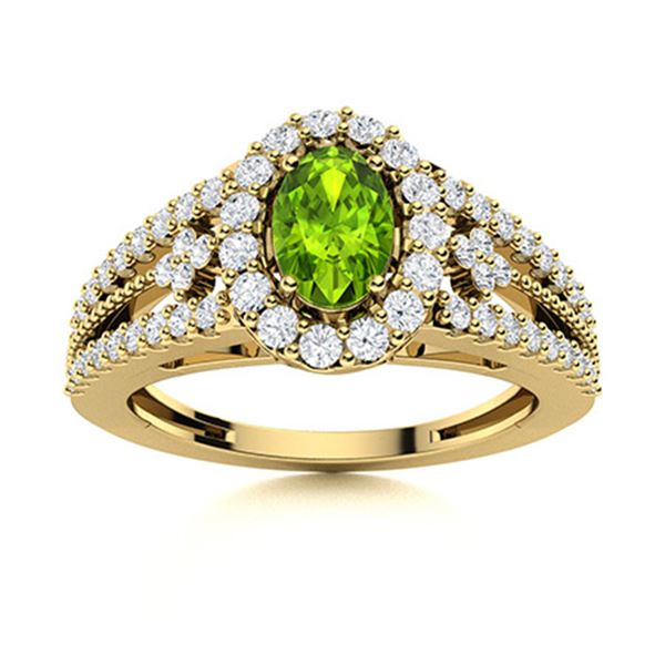 Natural 0.85 CTW Peridot & Diamond Engagement Ring 14K Yellow Gold