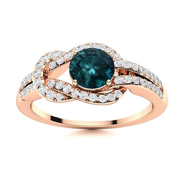 Natural 0.90 CTW Blue & White Diamond Engagement Ring 18K Rose Gold