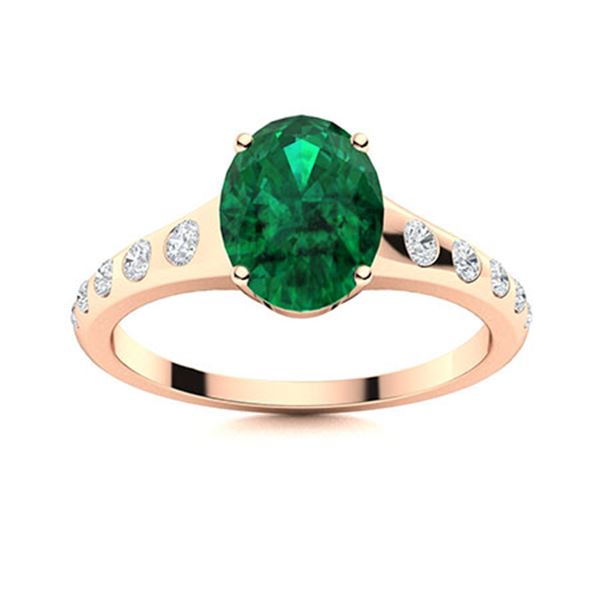 Natural 0.96 CTW Emerald & Diamond Engagement Ring 14K Rose Gold