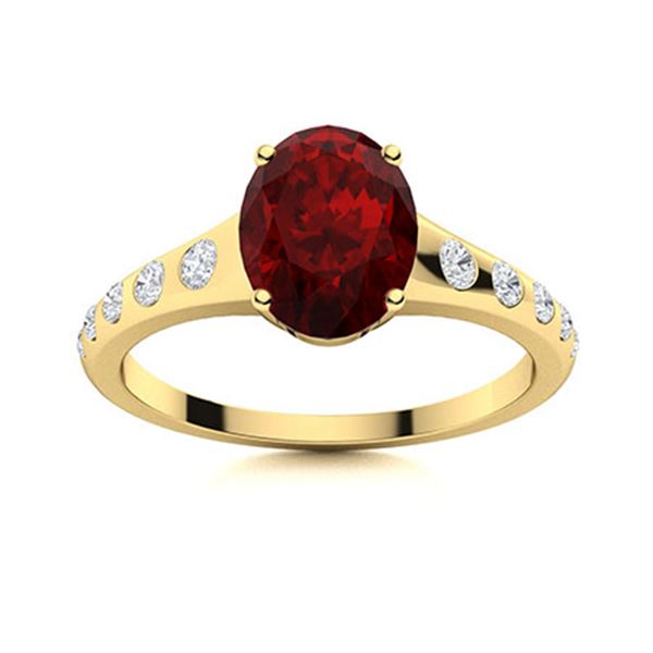 Natural 1.40 CTW Garnet & Diamond Engagement Ring 14K Yellow Gold