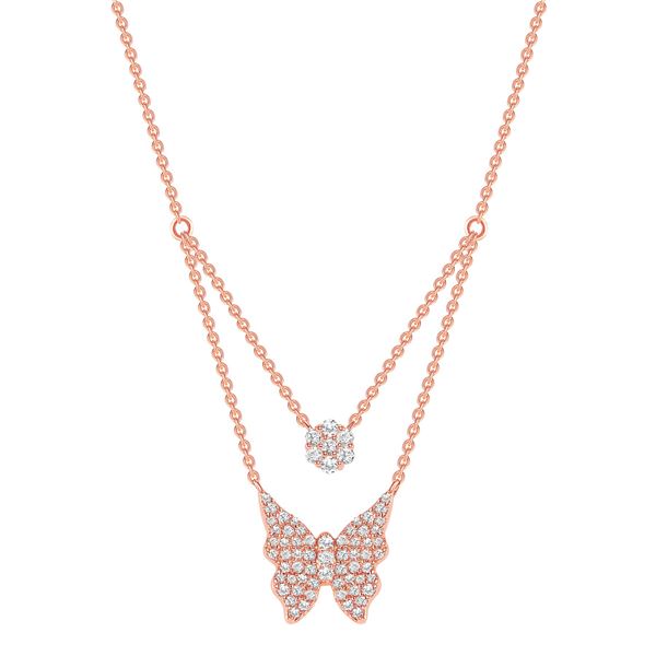 Natural 0.52 CTW Double Chain Butterfly Diamond Necklace 18KT Rose Gold