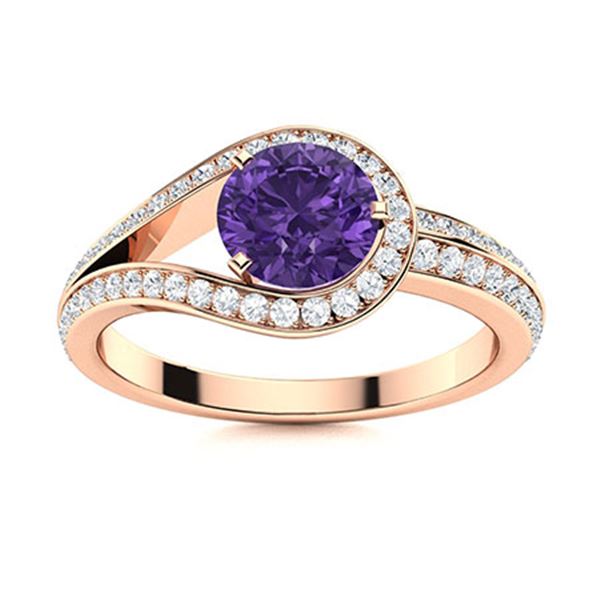 Natural 1.02 CTW Amethyst & Diamond Engagement Ring 18K Rose Gold