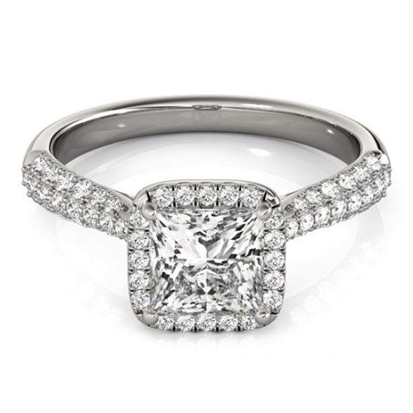 Natural 1.15 ctw Princess Diamond Halo Ring 14k White Gold
