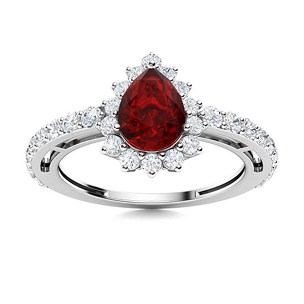 Natural 1.64 CTW Garnet & Diamond Engagement Ring 14K White Gold