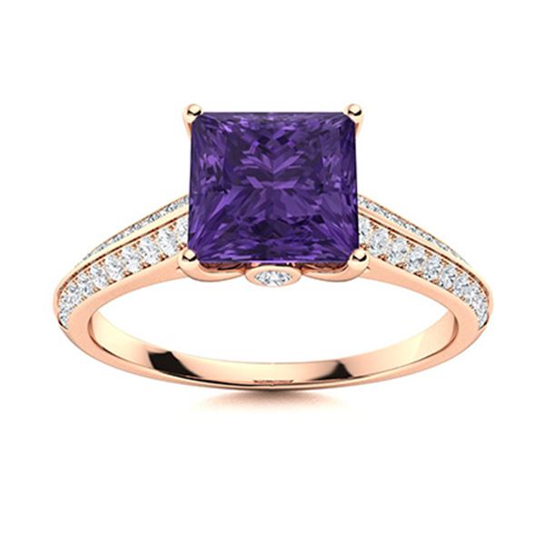 Natural 1.36 CTW Amethyst & Diamond Engagement Ring 18K Rose Gold
