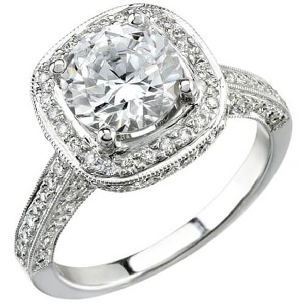 Natural 4.02 CTW Square Halo Round Cut Diamond Engagement Ring 14KT White Gold