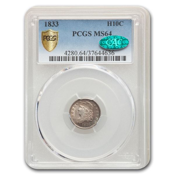 1833 Capped Bust Half Dime MS-64 PCGS CAC
