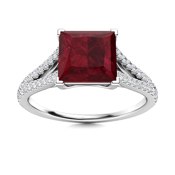 Natural 1.80 CTW Ruby & Diamond Engagement Ring 14K White Gold