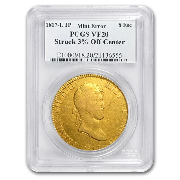 1817 Lima Peru Gold 8 Escudos Ferdinand VII VF-20 PCGS (Error)
