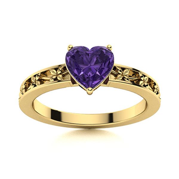 Natural 0.65 CTW Amethyst Solitaire Ring 14K Yellow Gold