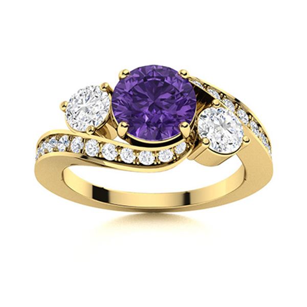 Natural 1.41 CTW Amethyst & Diamond Engagement Ring 14K Yellow Gold