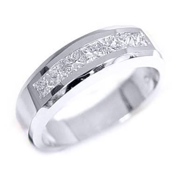 Natural 1.42 CTW Princess Cut Diamond Wedding Ring 18KT White Gold