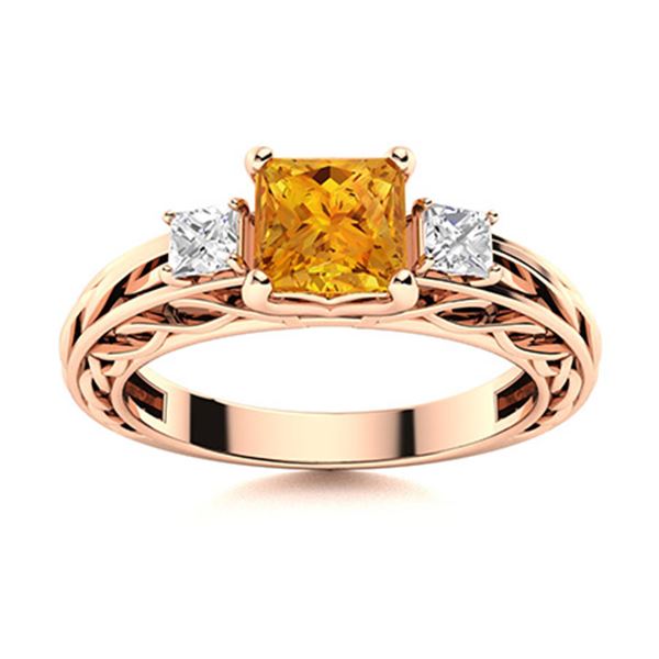 Natural 0.91 CTW Citrine & Diamond Engagement Ring 18K Rose Gold