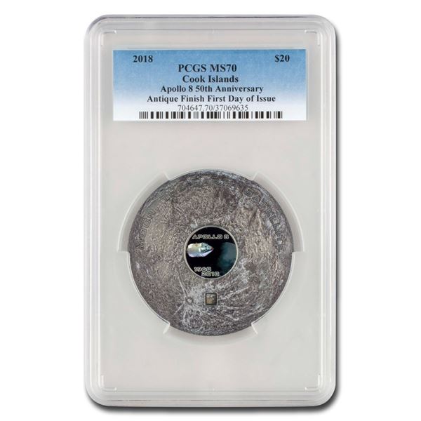 2018 Cook Island 3 oz Meteorites The Moon Apollo 8 MS-70 PCGS