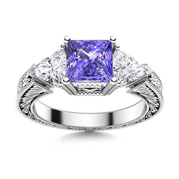 Natural 2.02 CTW Tanzanite & Diamond Engagement Ring 14K White Gold