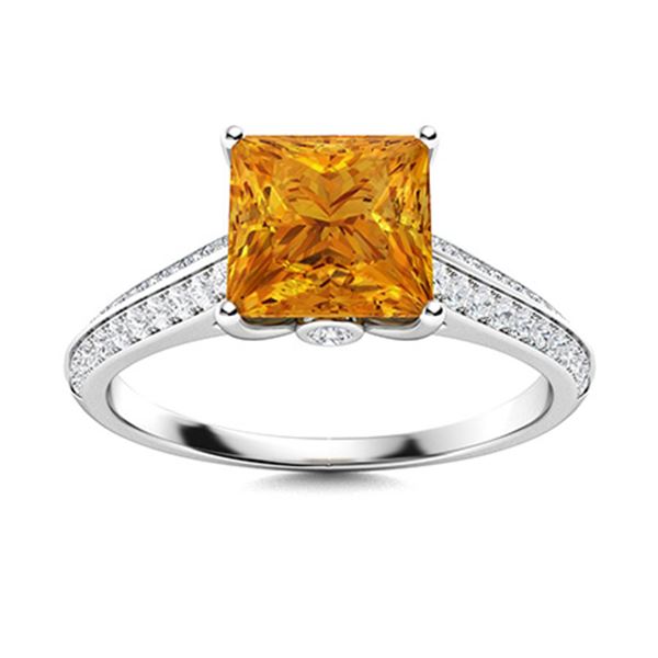 Natural 1.35 CTW Citrine & Diamond Engagement Ring 14K White Gold