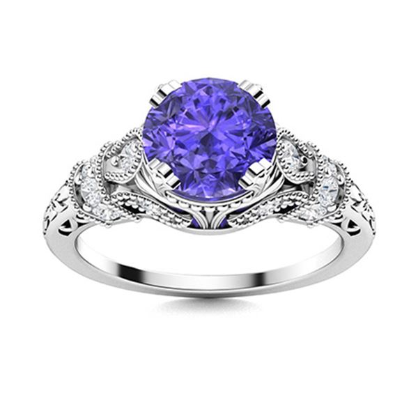 Natural 1.39 CTW Tanzanite & Diamond Engagement Ring 14K White Gold