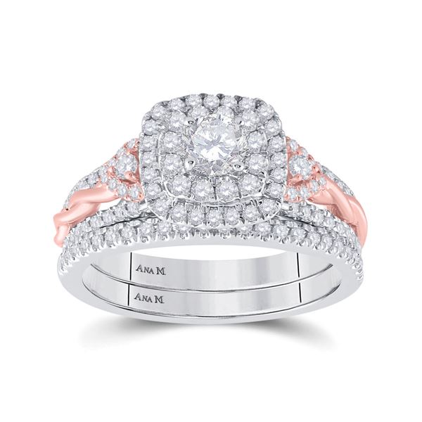 14kt Two-tone Gold Round Diamond Bridal Wedding Ring Band Set 1 Cttw
