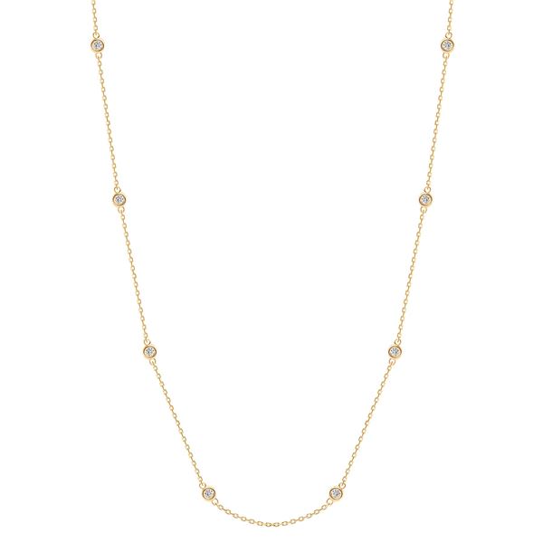 Natural 0.32 CTW Round Cut Bezel Set Diamond Train Necklace 18KT Yellow Gold