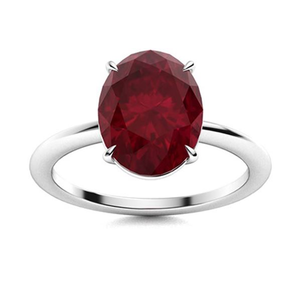 Natural 5.29 CTW Ruby Solitaire Ring 14K White Gold