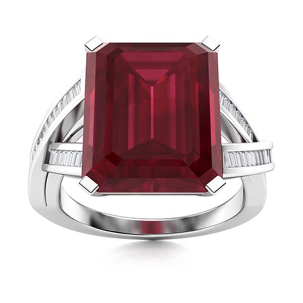 Natural 4.37 CTW Ruby & Diamond Engagement Ring 18K White Gold