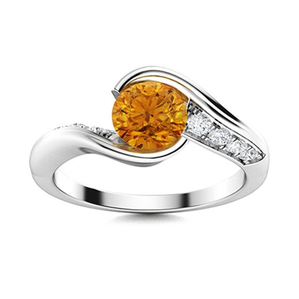 Natural 0.62 CTW Citrine & Diamond Engagement Ring 18K White Gold