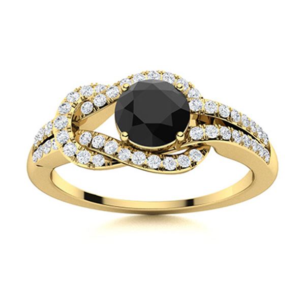 Natural 0.89 CTW Black & White Diamond Engagement Ring 14K Yellow Gold