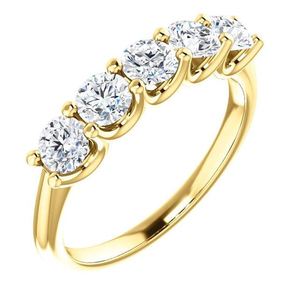 Natural 1.02 CTW Round Cut 5-Stone Diamond Ring 18KT Yellow Gold
